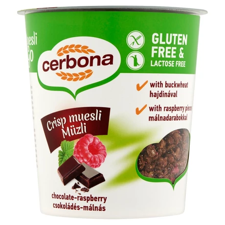 Cerbona glutén- és laktózmentes csokoládés-málnás müzli 50 g
